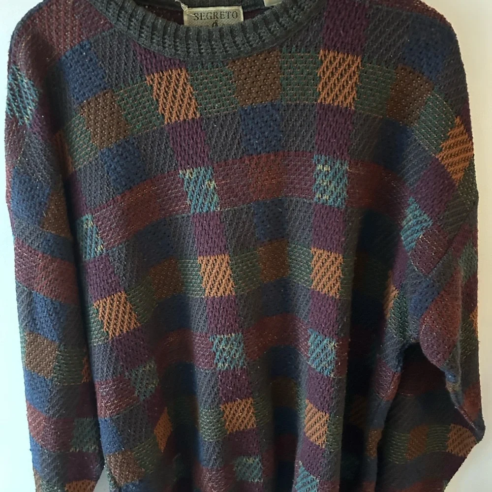 Vintage 90’s Segreto Italian Men's Multicolor Check Knit Sweater xxl